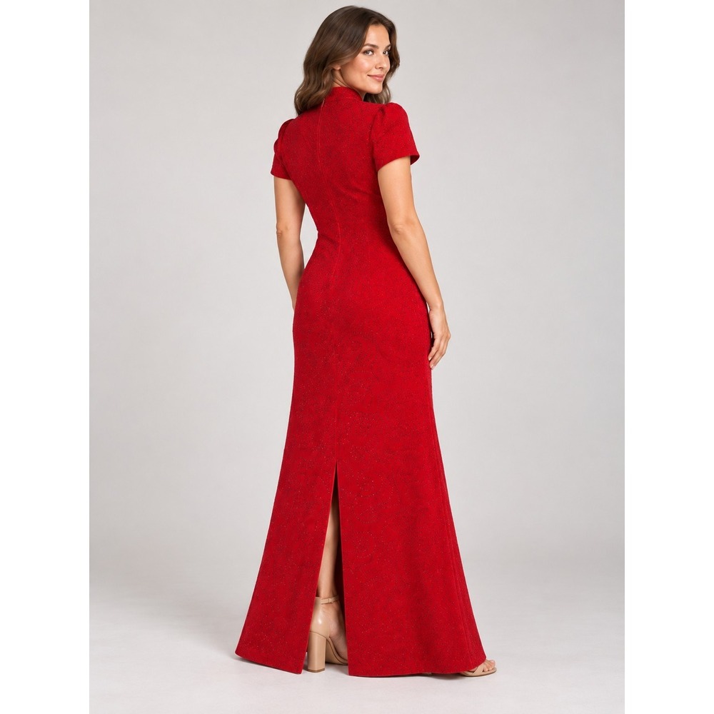 Jessica Howard Womens 10 Red Rhinestone Formal Maxi Dress Made USA